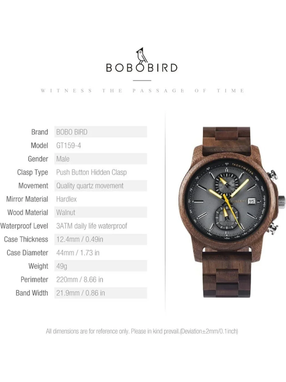 Men's Grey Analog Quartz Ultra-Light Luminous Chronograph Casual Wooden Watch